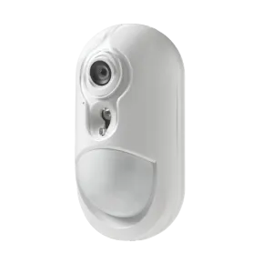 Funk Foto-Bewegungsmelder mit integrierter Kamera zur visuellen Alarmprüfung. Rechtsansicht.