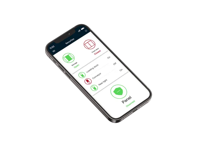 DE Securitas Connect Mockup i Phone plane Mobile Securitas Connect App zur Fernsteuerung der Sicherheitstechnik